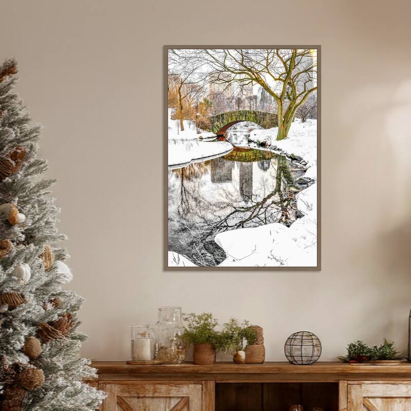 Central Park Winter No 7 by Murray Bolesta Framed Canvas Wall Art Print - Sylvie Dark Gold
