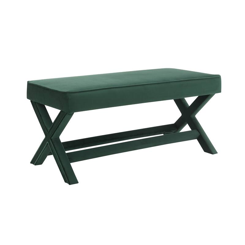 Comfort Double Bench Upholstered in Velvet Fabric,Stool with Stylish X-Crossed Legs,Comfort Cushion with Piping