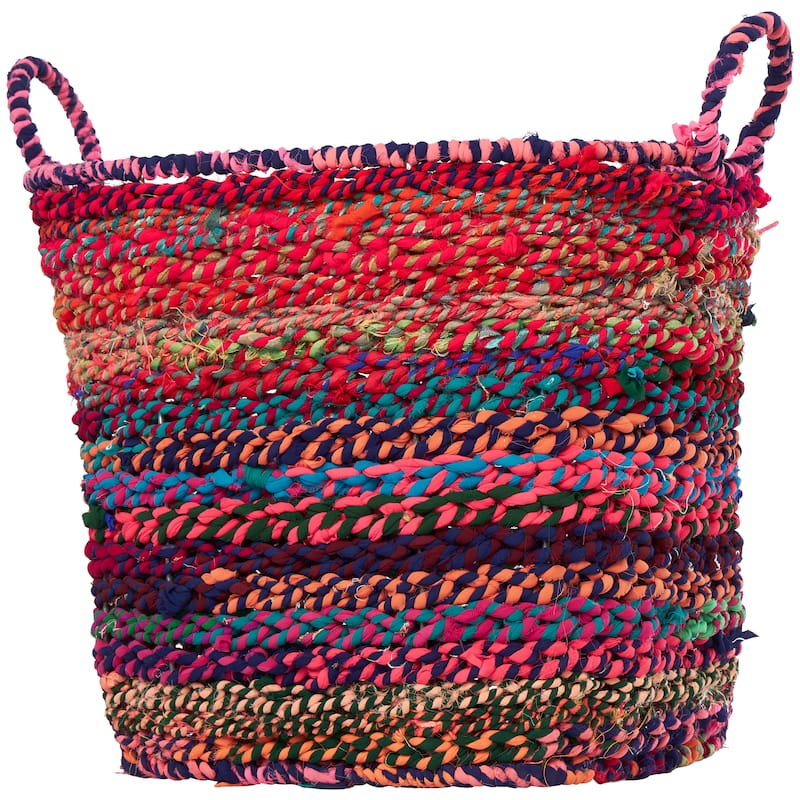 CosmoLiving by Cosmopolitan Cotton Fabric Handmade Storage Basket with Handles - White, Gray, Multi Colored