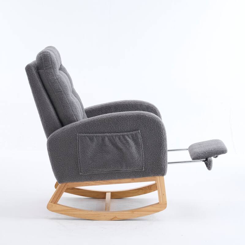 Plush Rocking Chair with Adjustable Footrest and Storage Pocket