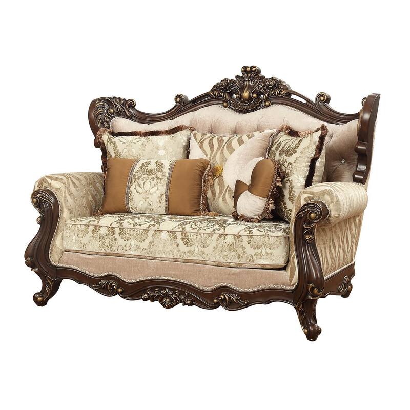 Terry Beige and Walnut Loveseat with Tight Back