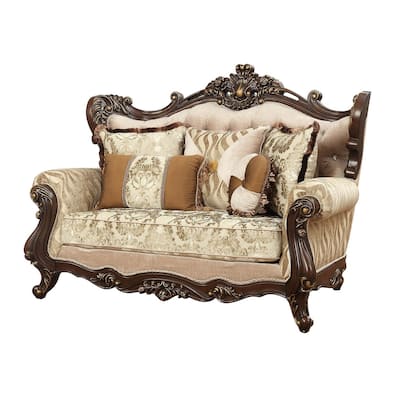 Terry Beige and Walnut Loveseat with Tight Back