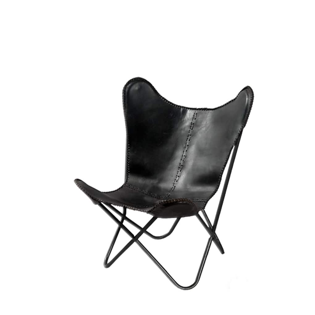 Powder Coated Steel Frame Geometric Black Leather Butterfly Chair