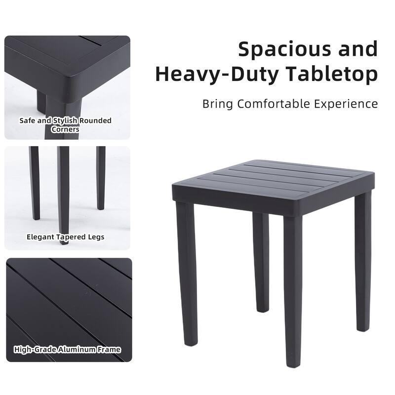 3-Piece Patio Chaise Lounge Set - 2 Aluminum Recliners & End Table, Wheels, Adjustable Back, Sunbrella, Ember Black