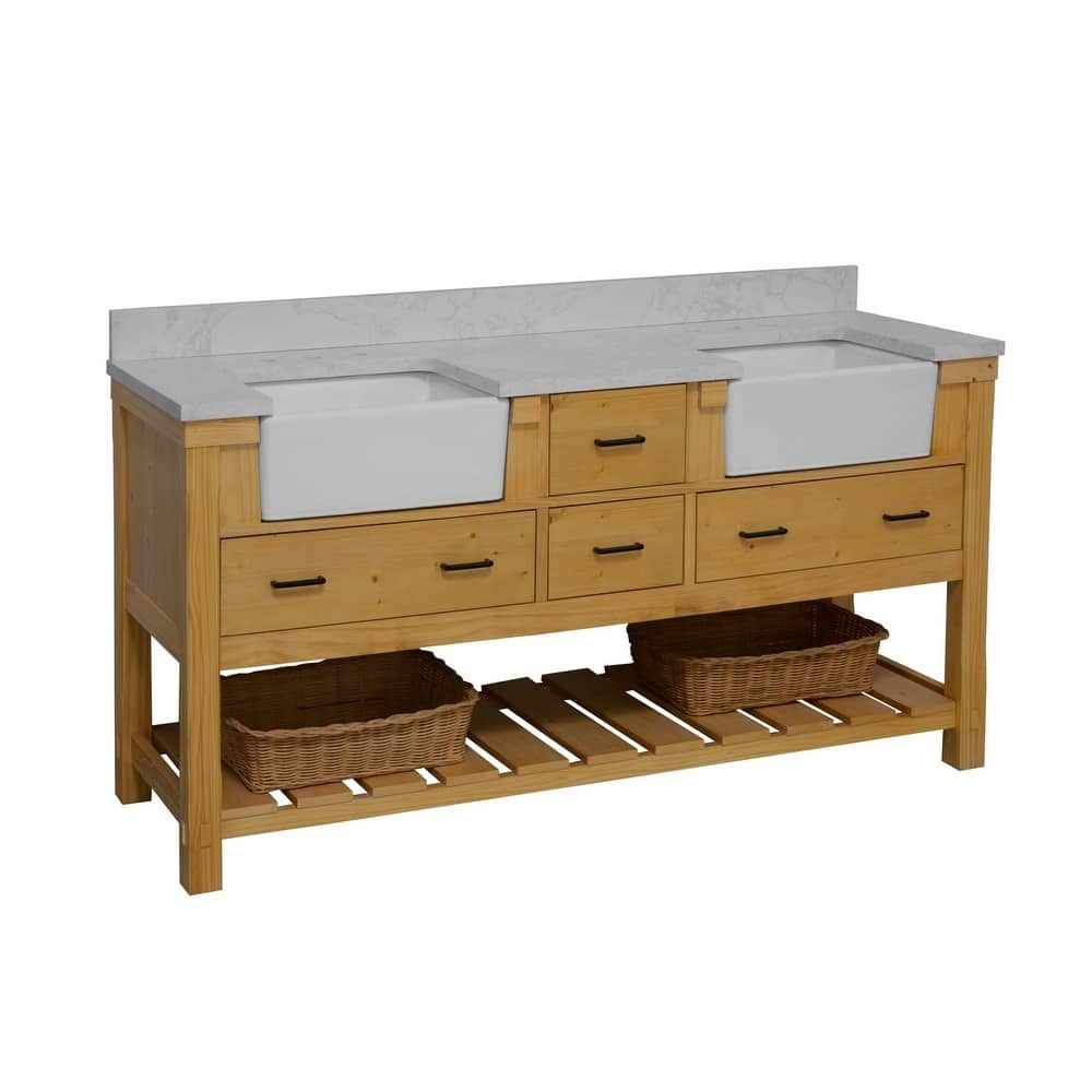 KitchenBathCollection Charlotte 72" Farmhouse Bathroom Vanity with Engineered Carrara Top