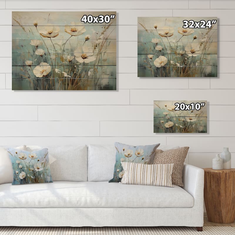 Designart "Meadow Whispers Of Spring I" Floral Print on Natural Pine Wood