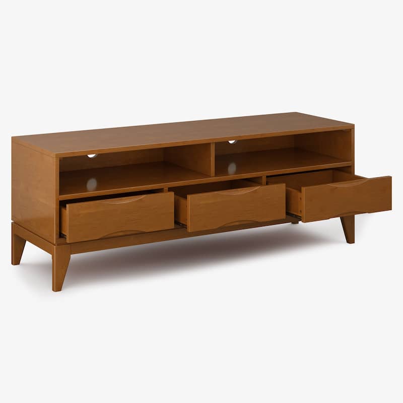 WYNDENHALL Pearson SOLID HARDWOOD 60 inch Wide Mid Century Modern TV Media Stand For TVs upto 65 inches - 60"w x 19"d x 22" h