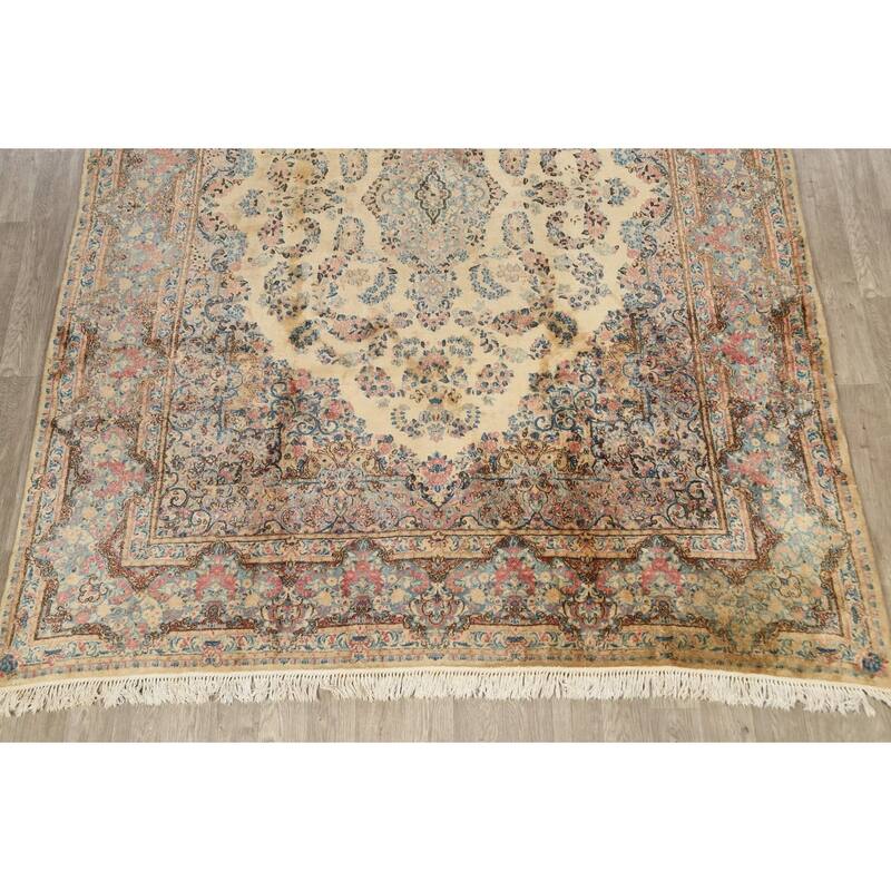 Vegetable Dye Floral Kerman Persian Area Rug Handmade Wool Carpet - 8'9" x 11'5"
