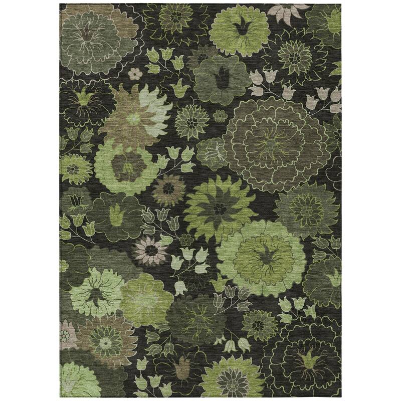 Machine Washable Indoor/ Outdoor Modern Floral Chantille Rug