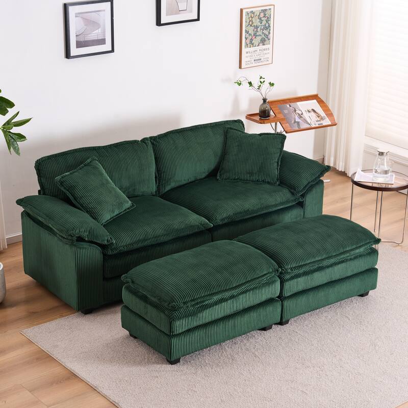 Corduroy Sleeper Sectional Sofa, Loveseat & Ottomans Chaise Lounge Set