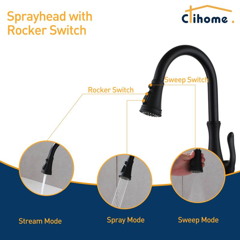 Clihome 3-Function 1 Handle PullDown Sprayer Kitchen Faucet