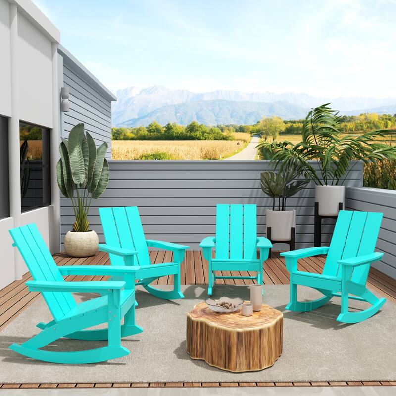 Shoreside Modern Eco-Friendly All Weather Poly Adirondack Rocking Chairs (Set of 4) - Turquoise
