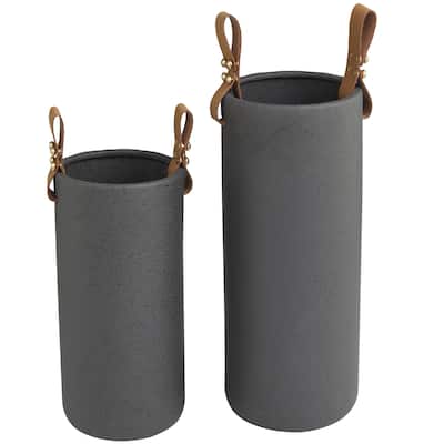 Ceramic Decorative Vase with Leather Handles - Set of 2 Black - Roche River Decor