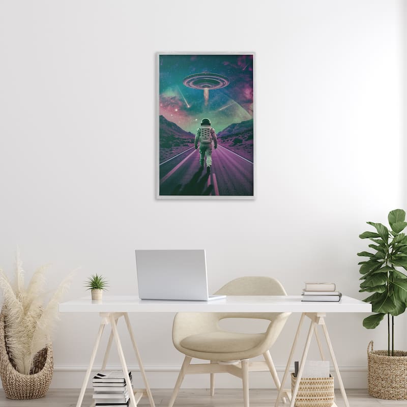 Stupell Alien Spaceship over Astronaut Framed Giclee Art Design By Wumples