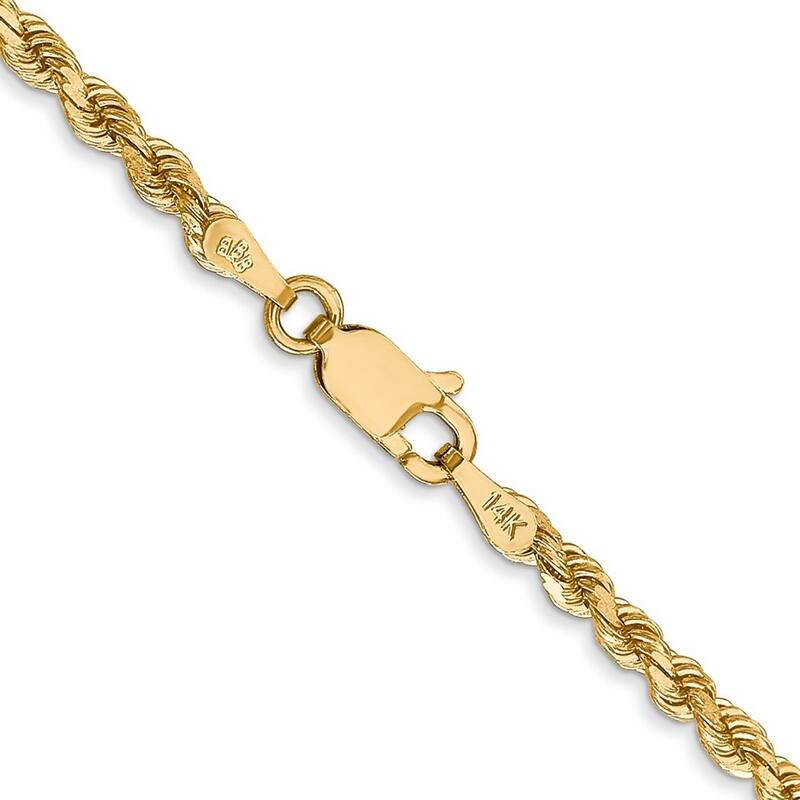 Curata 14k Yellow Gold Solid 2.75mm D Cut Rope Lobster Clasp Chain Bracelet Lobster Claw