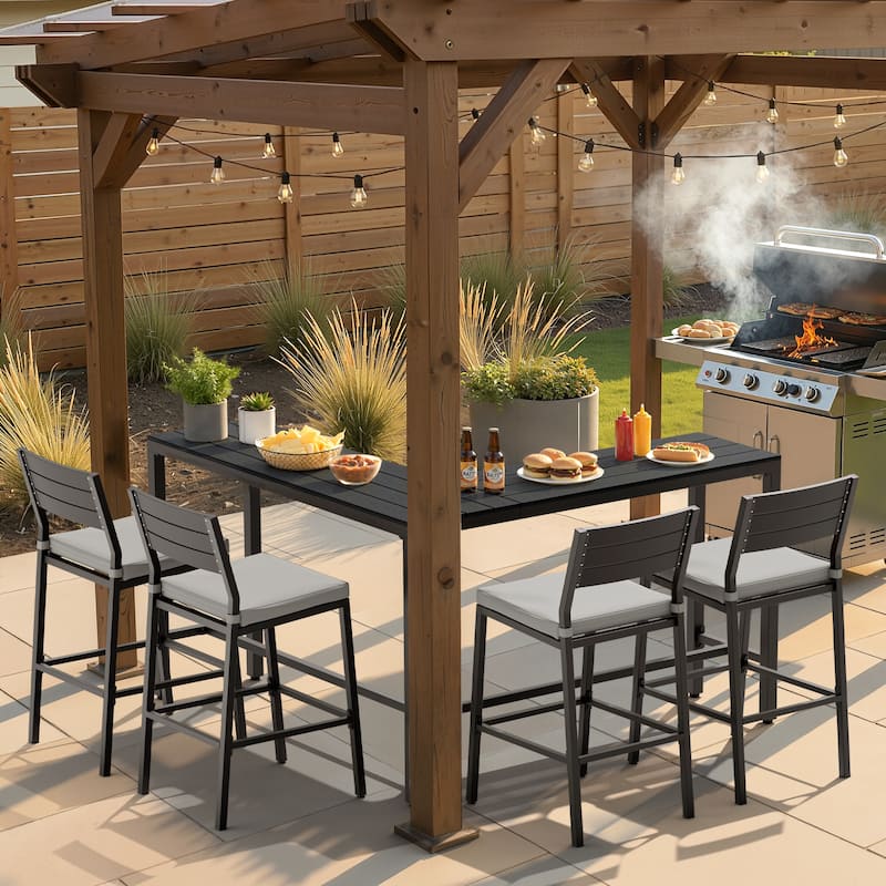 Pellebant Patio Outdoor Bar Table Rectangle Pub Table Dining Table