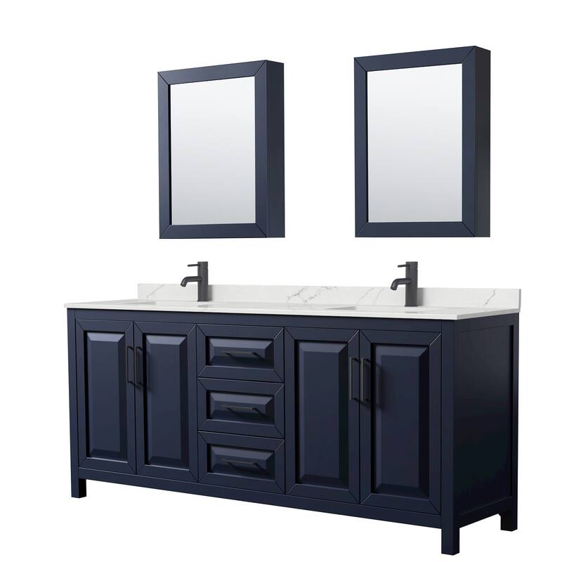 Wyndham Collection WCV252580D-QTZ-UNSMED Daria 80" Free Standing - Dark Blue / Giotto Quartz Top / Matte Black