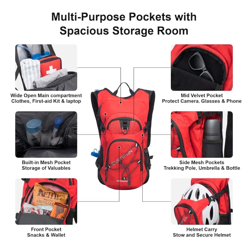 Hiking Hydration Backpack with Water Bladder 2L/3L Water Backpack Women Men Lightweight