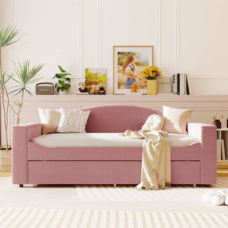 Twin Size Upholstered Daybed with Storage Armrests