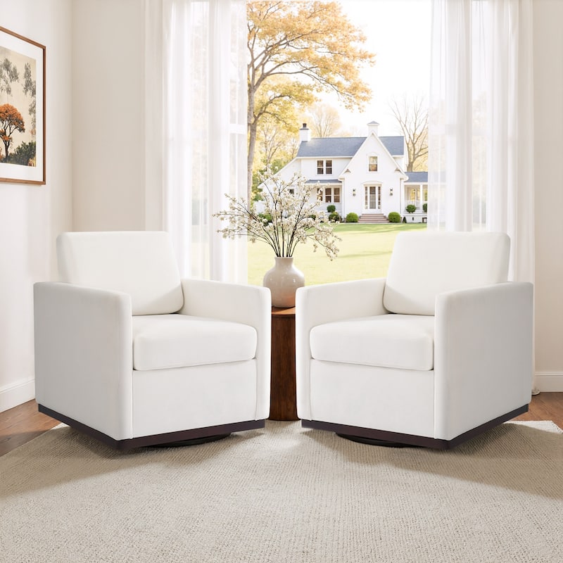 Set of 2 Modern Swivel Accent Armchairs Upholstered Arm Chairs - Chenille - Beige