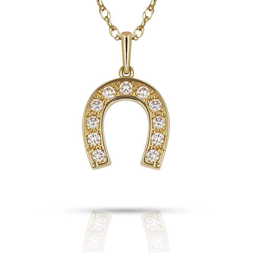 Curata 14K Gold 18" Cubic Zirconia Small Horse-shoe Pendant Necklace