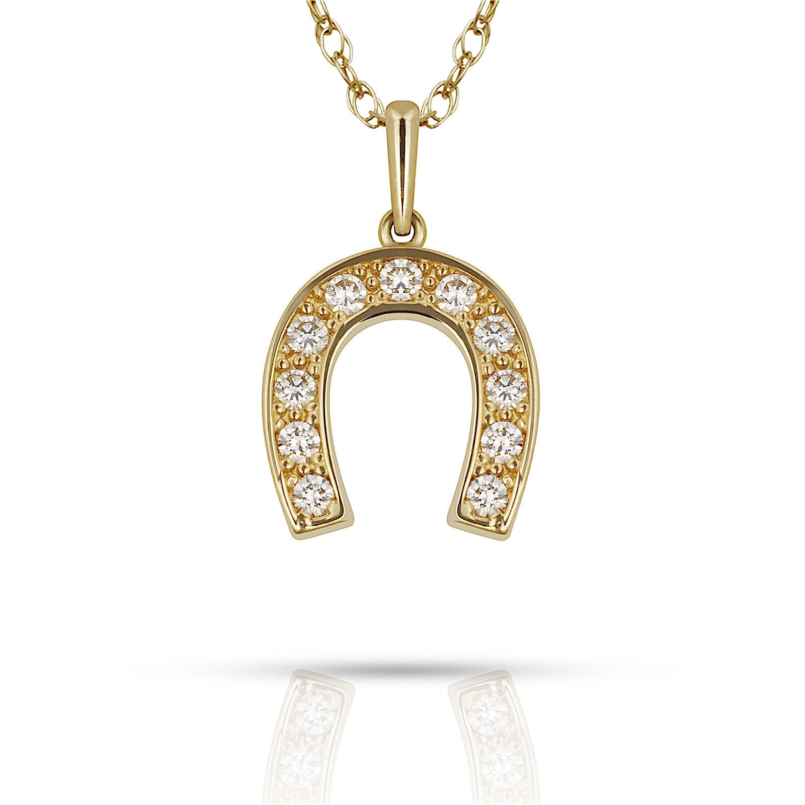 Curata 14K Gold 18" Cubic Zirconia Small Horse-shoe Pendant Necklace
