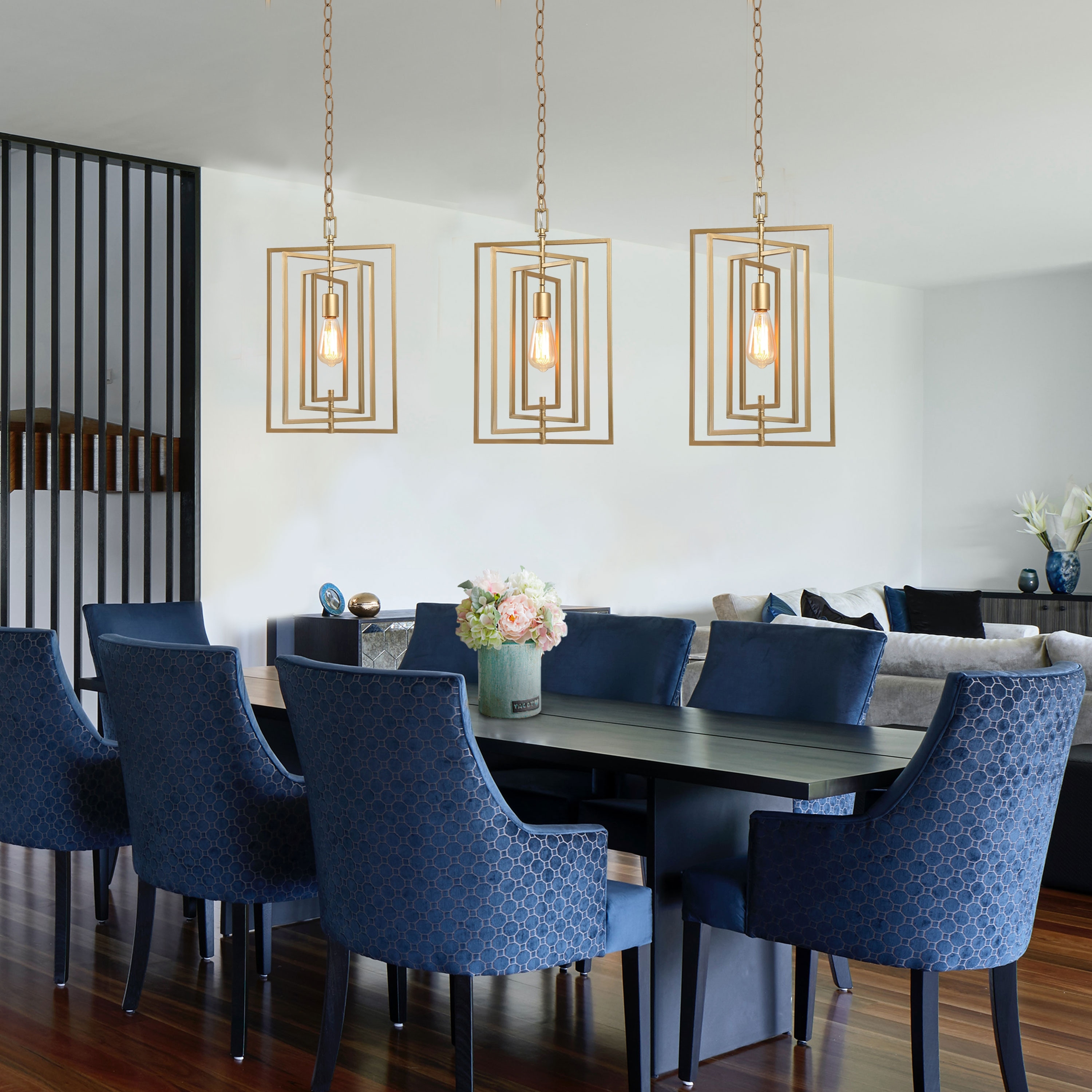 Rella Modern Farmhouse 1-Light Glam Gold Geometric Lantern Kitchen Island Pendant Foyer Lamp - W12"xH20.5"