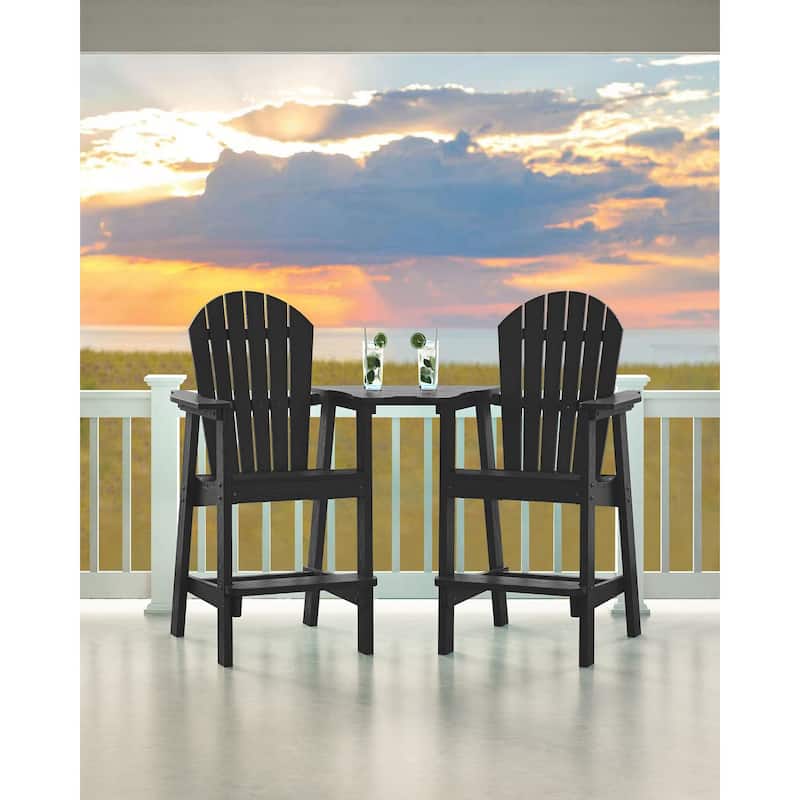 Rustic 2 Pieces Adirondack Chair Outdoor Barstools with Connecting Tray and Umbrella Hole