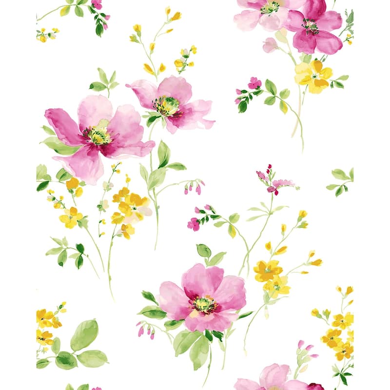 NextWall Watercolor Windflower Peel and Stick Wallpaper - 20.5 in. W x 18 ft. L - Cerise Pink & Marigold