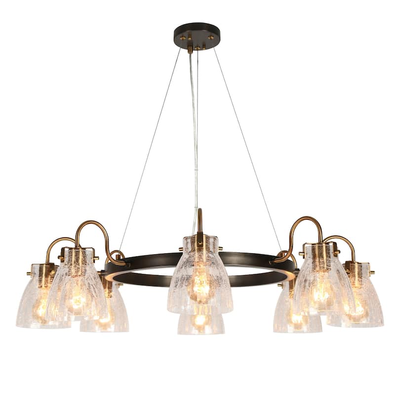 Modern 8-Light Wheel Chandelier Gold Art Glass Lights for Dining Living Room - D34.5" x H8.5"