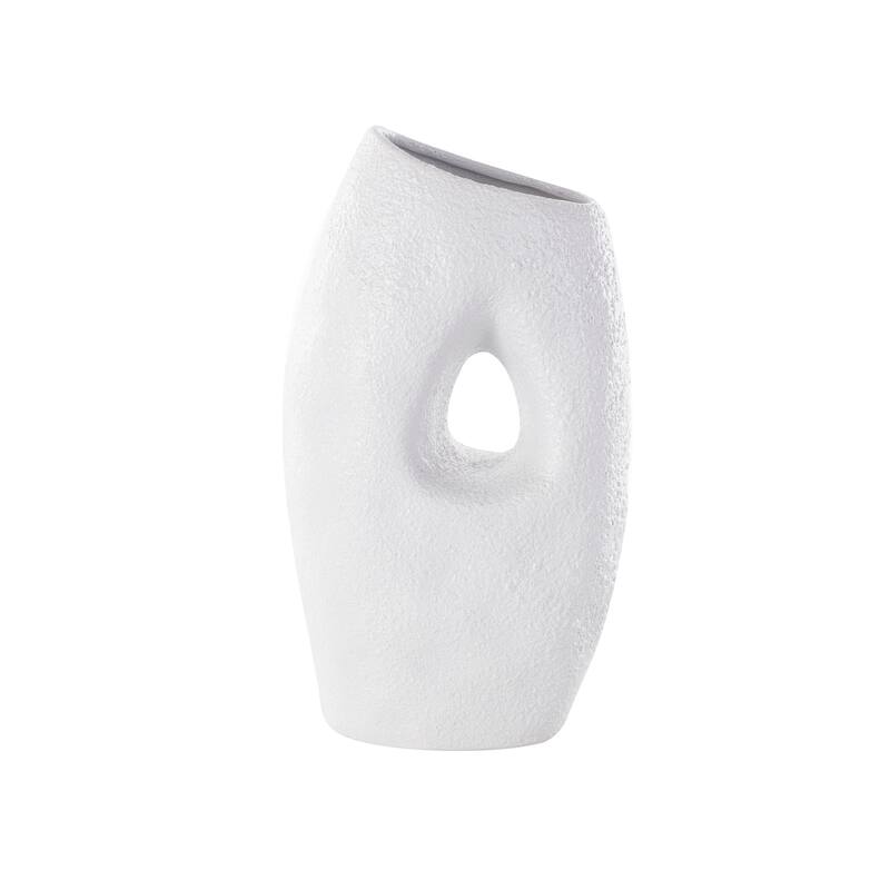 White Ceramic Textured Abstract Decorative Vase with Cutout Center