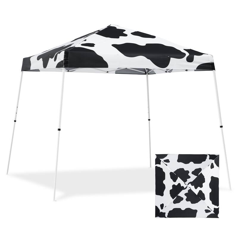EAGLE PEAK 10x10 Slant Leg Pop-up Canopy Tent Outdoor Beach Canopy Folding Portable Shelter 10x10 Base 8x8 Top (Blue)