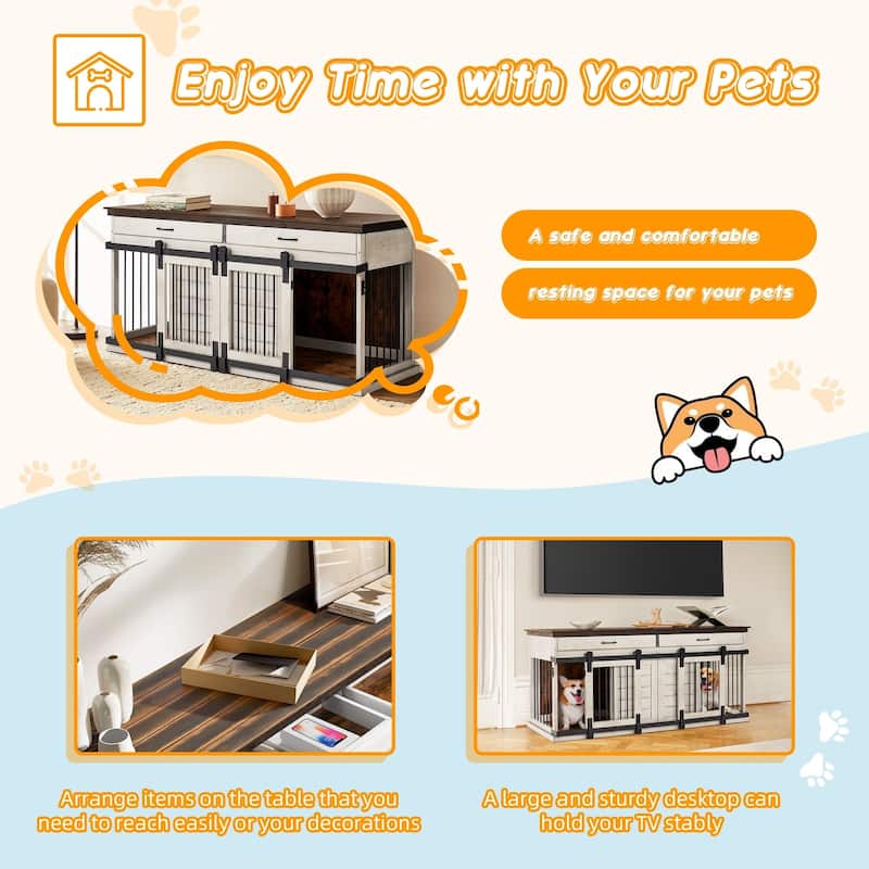 EROMMY Luxury Wood Dog Crate Table with Divider & Storage – Stylish Furniture for Large Dogs