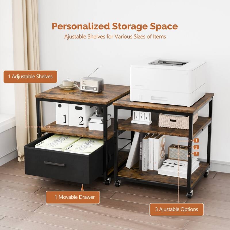 3 Tier Printer Stand with Nonwoven Drawers Brown P2 Particleboard 19.7x19.7x22 inches