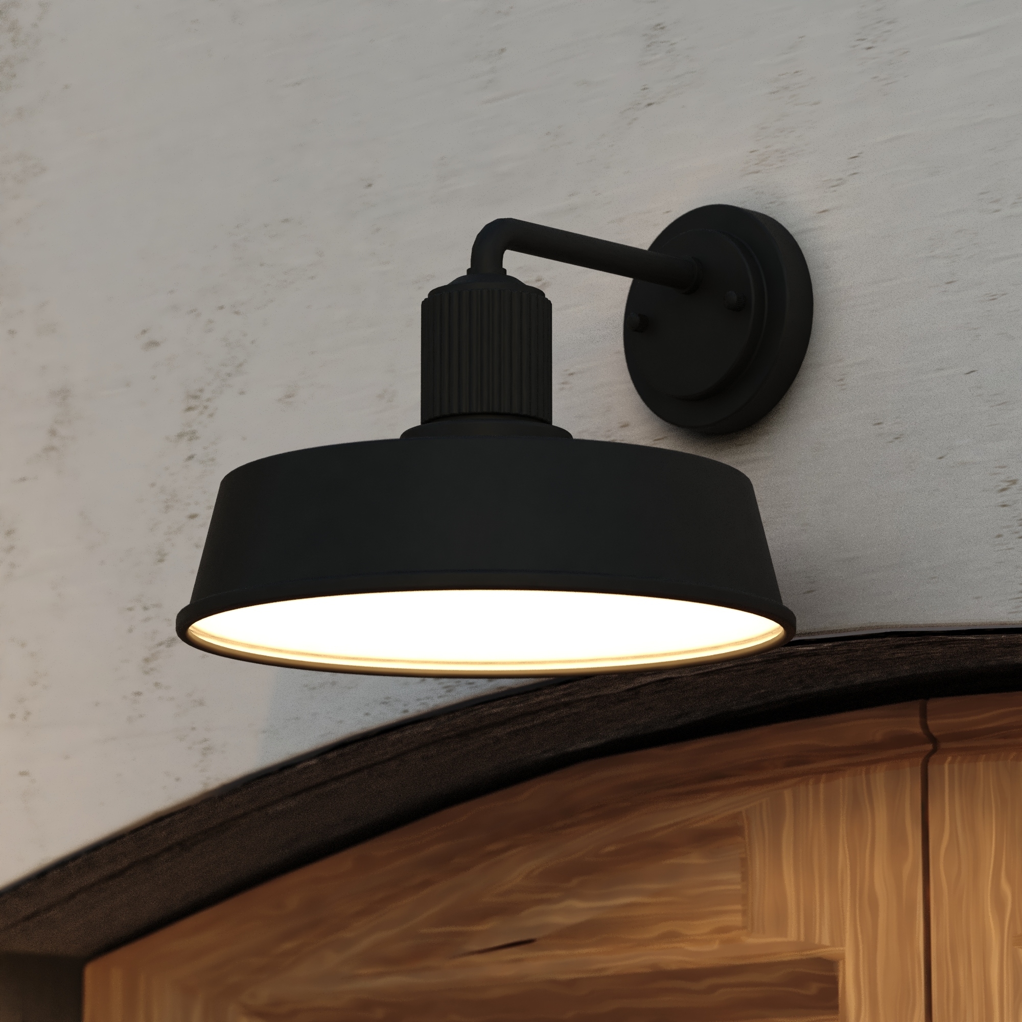 VAXCEL Hammond 1-Light Matte Black and White Dusk to Dawn Sensor Industrial Outdoor Wall Sconce, Durable Steel Shade, LED
