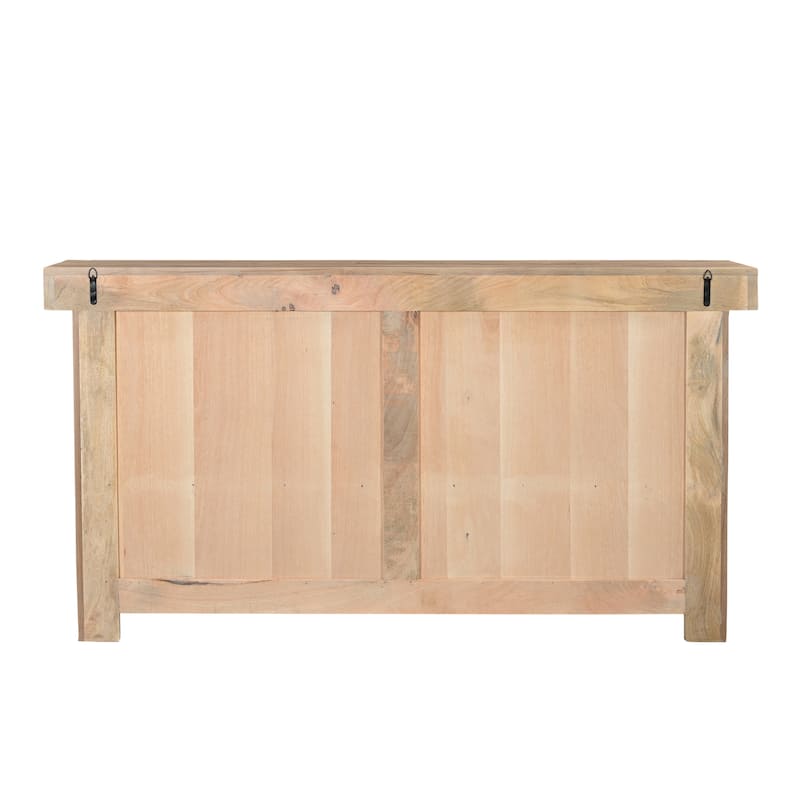 HomeRoots 72" Natural Solid Wood Three Drawer Sideboard with Five Doors - 72.00 in. x 38.00 in. x 16.00 in.