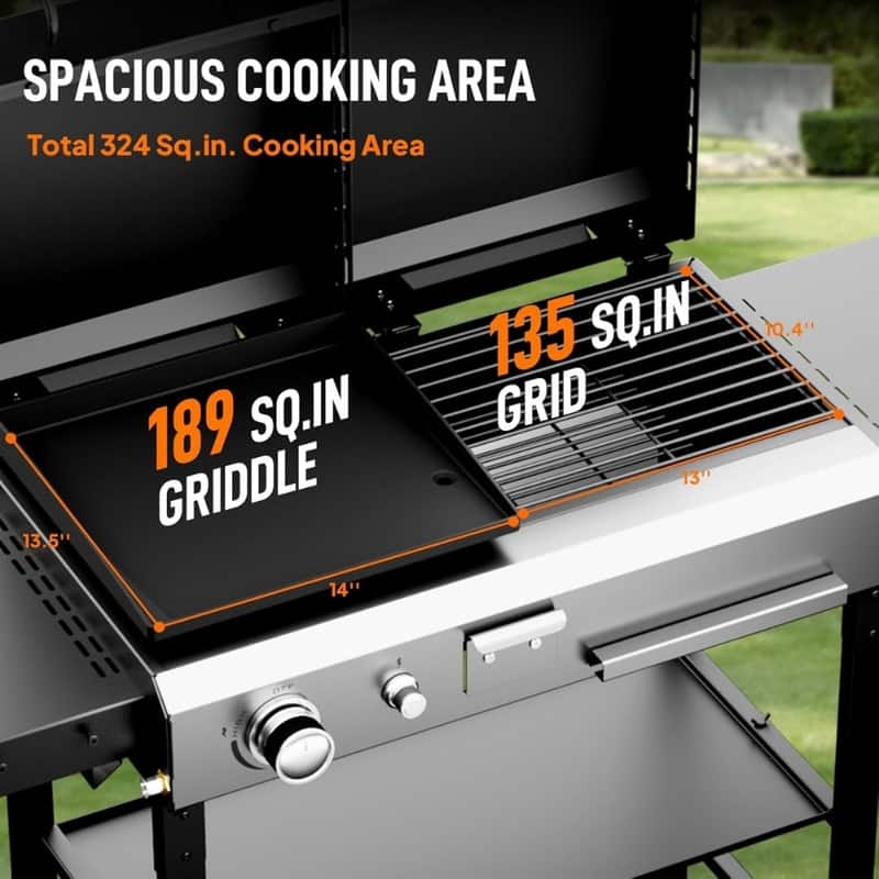2-In-1 Propane Gas Grill And Charcoal Grill Combo 12000btu Flat Top Griddle & Charcoal BBQ Grill With Lid - N/A