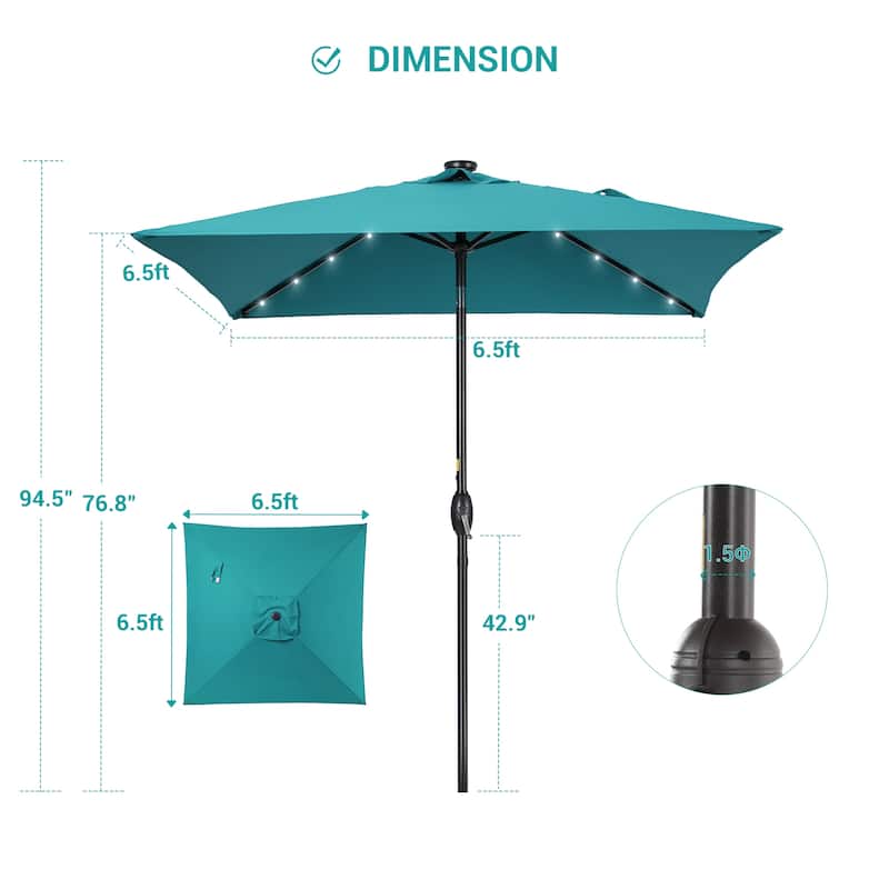 BONOSUKI 6.5x6.5Ft LED Patio Market Umbrella Weather-Resistant Frame