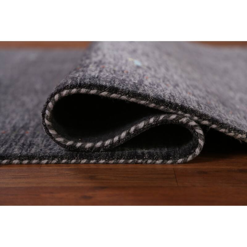 Gabbeh Indian Area Rug Hand-Knotted Grey Wool Carpet - 5'0" x 7'10"