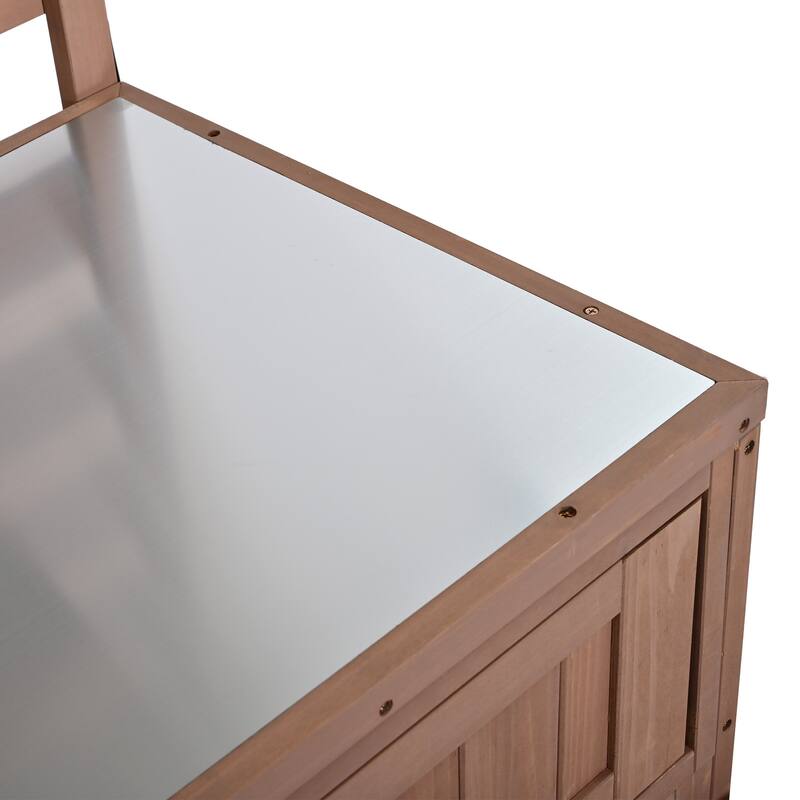 Solid Wood 64.9''Tall Outdoor Kitchen Island Kitchen Cart, Garden Potting Bench with Stainless Table Top for BBQ