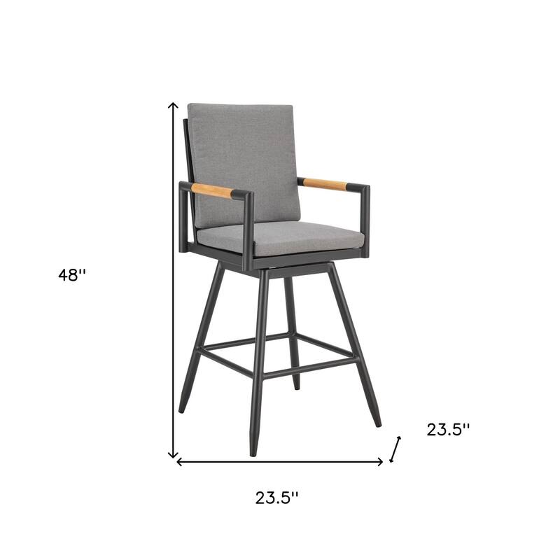 HomeRoots 48" Dark Gray Metal Swivel Outdoor Bar Height chair with Footrest