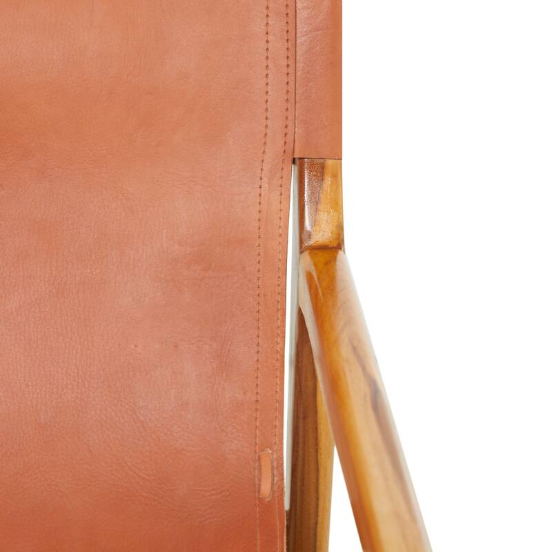 Teak Wood Living Room Accent Chair with Leather or Woven Cane Seat