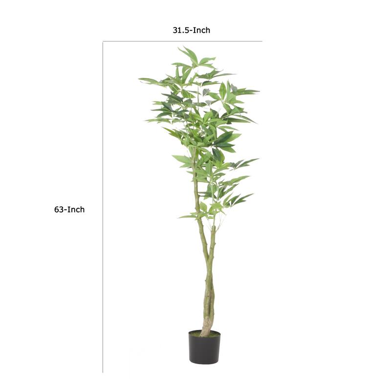 Leso Artificial Pachira Money Plant Hand Shaped Green Leaves 63 Inch