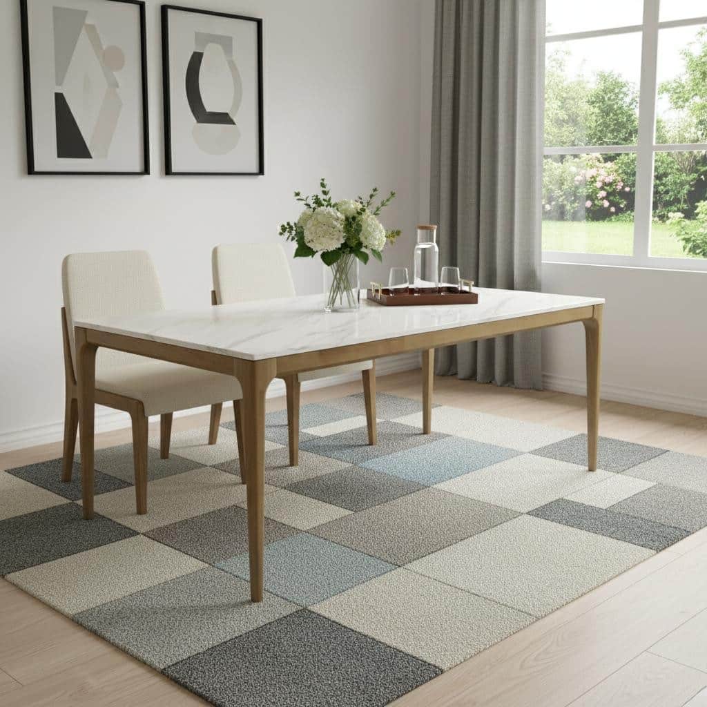 HomeRoots 79" White and Oak Faux Marble and Wood Dining Table - 78.70 in. x 29.50 in. x 39.80 in.