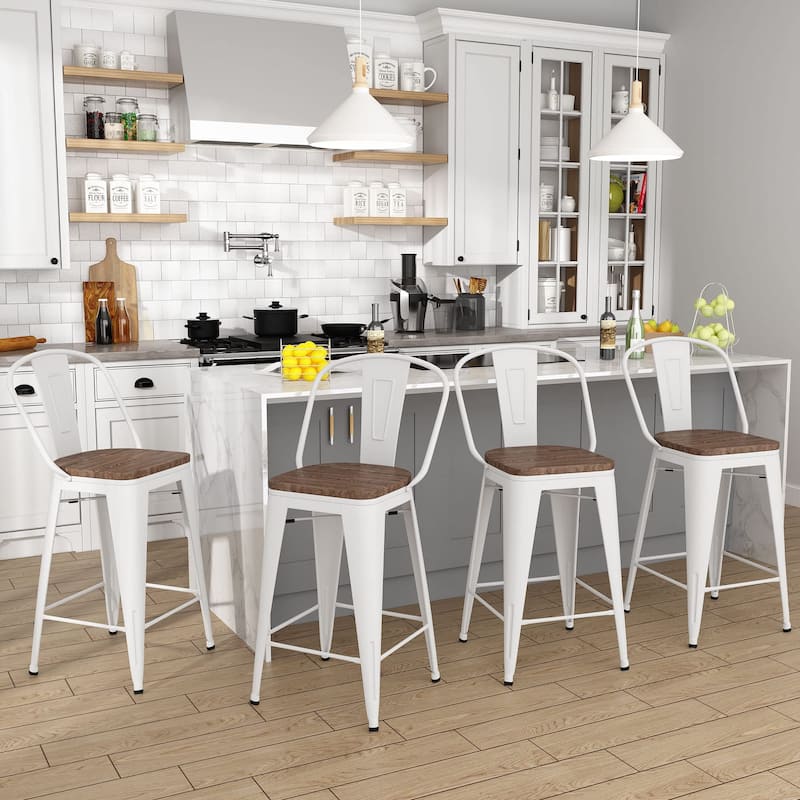 Andeworld farmhouse bar stools ,counter height bar stools set of 4 - Set of 4 - White - Counter Height