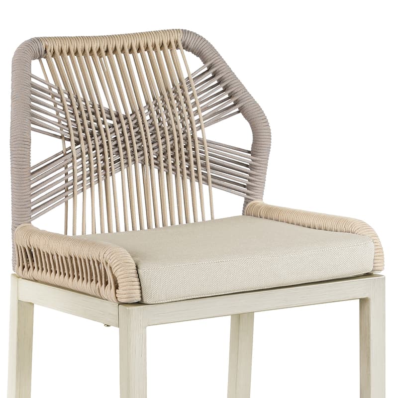 2 Set Modern Aluminum Twill Wicker Woven Outdoor Bar Stool Chair Set, Counter Height Stool with Back and Cushion - 40.6"H