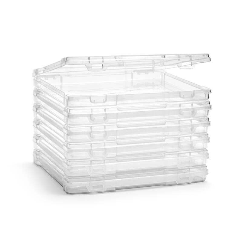 Sorbus Thin Clear Stackable Portable Project Case, Interior 10"x12" Snap-Tight Closure Storage Office Supplies - Set of 6