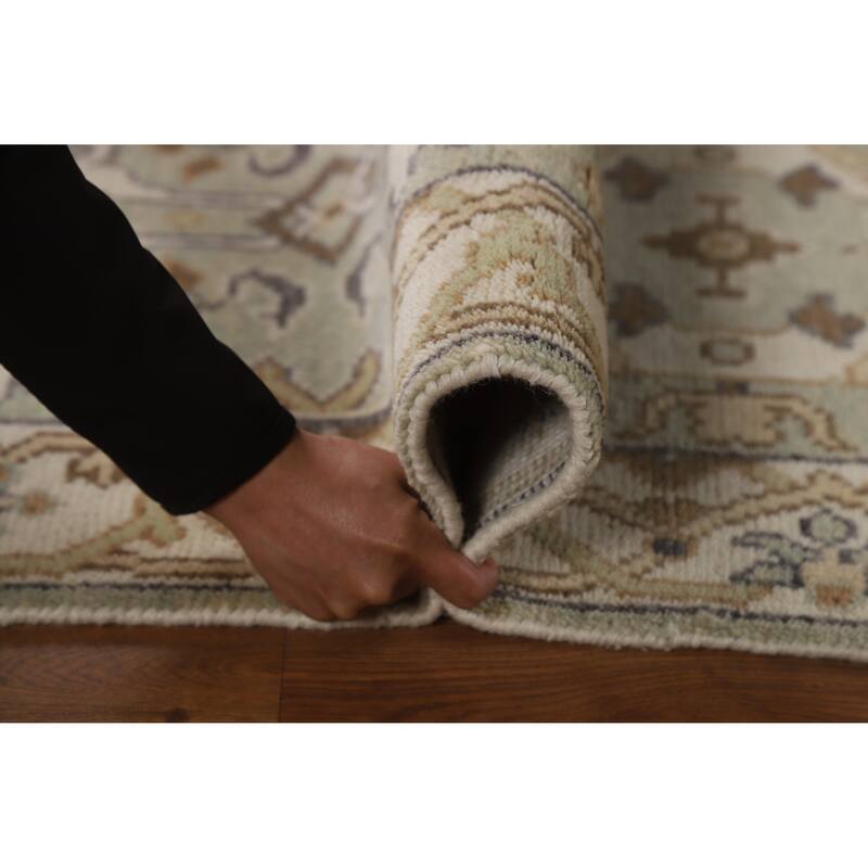 Green Oushak Oriental Runner Rug Handmade Floral Wool Carpet - 2'7"x 10'1"