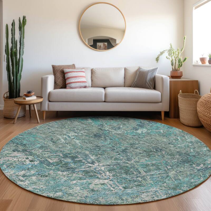 Machine Washable Indoor/ Outdoor Chantille Diamonds Distressed Rug