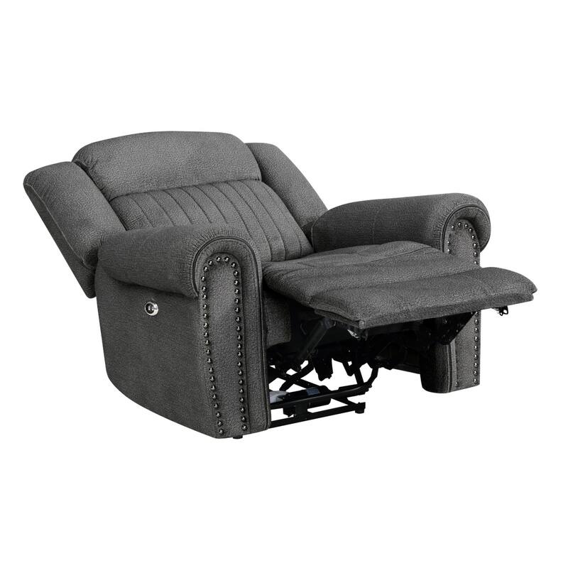 Ben 38 Inch Power Recliner Chair, Soft Cushions Gray Microfiber, Solid Wood